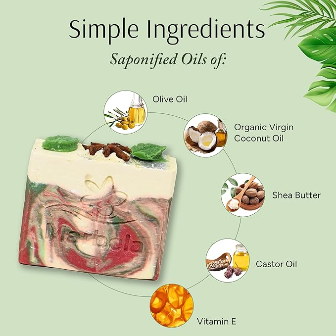 Marbela Cosmetics Holiday Harvest Handmade Soap Bar - Made in USA, Vegan Friendly, Palm Oil Free, Natural Bar Soap - Gentle Face & Body Soap for Daily Skin Care, Moisturizing & Nourishing - 3.5 oz