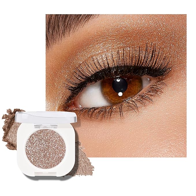 KYDA Single Glitter Eyeshadow, Champagne Pearl Glow Eyeshadow, Ultra-fine Lightweight Powder, Blendable Formula, Daily Glossy Eyes Makeup, Cowboy