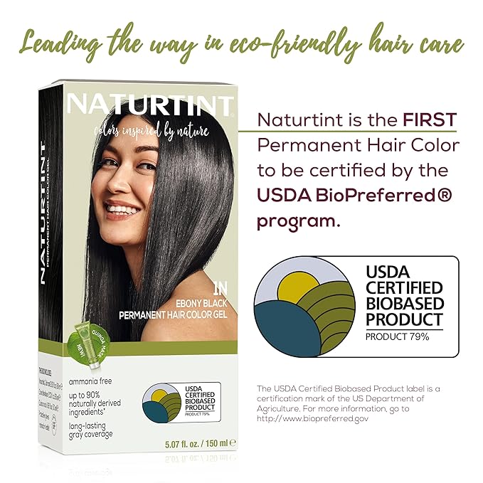 Naturtint 1N Ebony Black Permanent Hair Color (Pack of 1), Ammonia Free, Vegan, Cruelty Free, up to 100% Gray Coverage, Long Lasting Results (Packaging may vary)