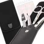 3 Swords Germany - brand quality 3 piece manicure pedicure grooming kit set for professional finger & toe nail care scissors tool genuine leather case in gift box, Made in Solingen Germany (77105)