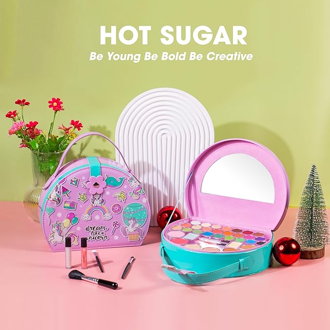 Hot Sugar Kids Makeup Kit, Girls Makeup Kit Age 4-6 7-8 10-12, Unicorn Gift for Girls Birthday Christmas (Green)