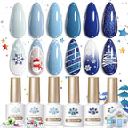 Born Pretty Christmas Blue Gel Nail Polish,Light Baby Sky Blue to Dark Navy Royal Shades 6 Colors Glitter Nail Gel Polish Kit Nail Art Manicure DIY Set Home and Salon Holiday Gifts