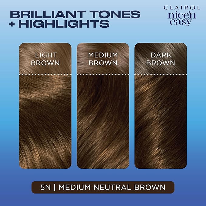 Clairol Nice'n Easy Permanent Hair Dye, 5N Medium Neutral Brown Hair Color, Pack of 3
