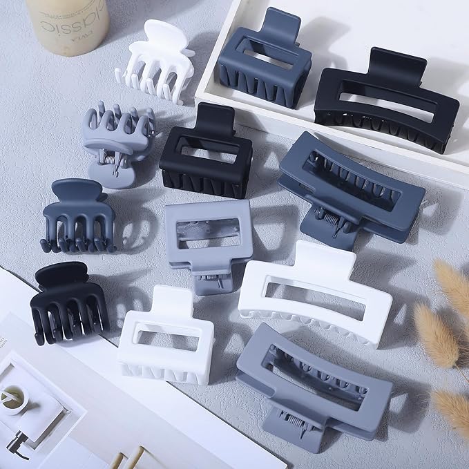 3 Styles Hair Clips for Women Small Medium Big Claw Clips for Thin Thick Hair 12 Pcs Hair Claw Clips Hair Clips Combination Hair Accessories for Women (Grey)
