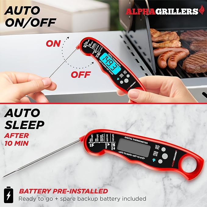 Alpha Grillers Meat Thermometer Digital - Instant Read Food Thermometer for Cooking and Grilling Stocking Stuffers for Men Gifts for Men