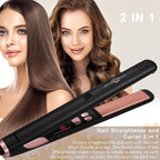 Straightener and Curler 2in1 with LCD Display 15s Fast Heating Ultra hot for American and African Hair Constant high Heat Adjustable Temperature Healthy Styling Tool for All Hairstyles (Rose Gold)