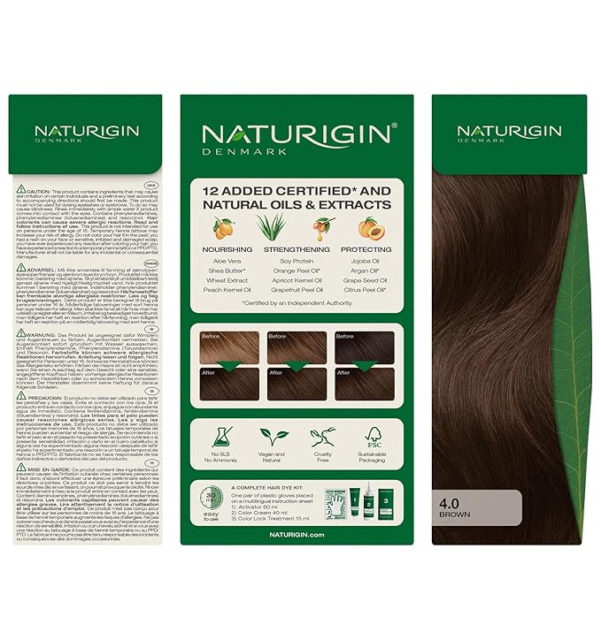 Naturigin Permanent Hair Dye - 4.0 Brown - 100% Gray Coverage, Long-Lasting Natural hair Color - Ammonia & Paraben-Free, Vegan and Plant-Infused Formula (Pack of 1)
