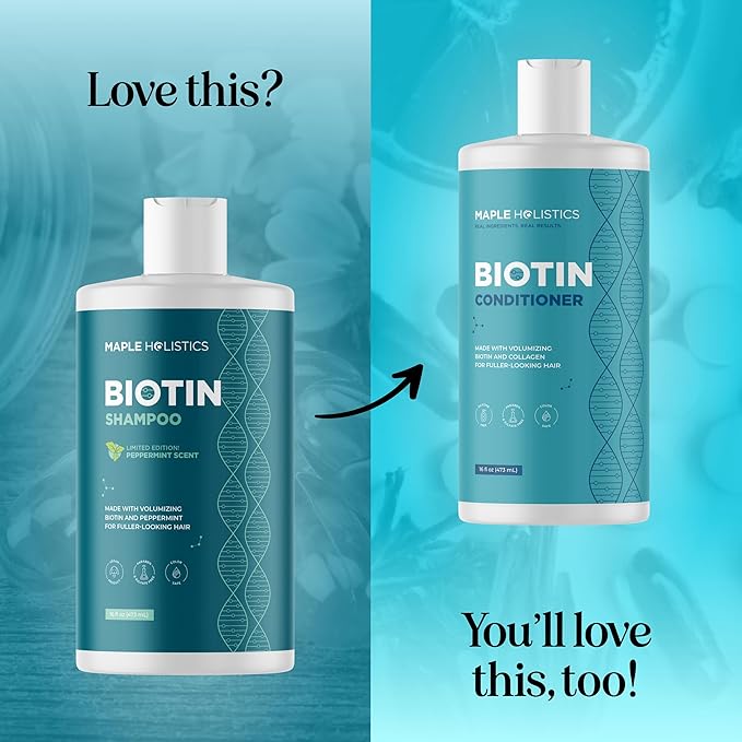 Volumizing Biotin Shampoo for Thinning Hair - Thin Hair Shampoo with Peppermint Argan and Essential Oils for Hair Care - Vegan Sulfate Free Shampoo for Damaged Dry Hair Paraben and Cruelty Free (Mint)