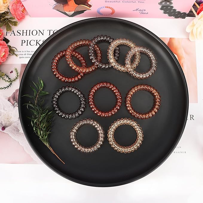 JessLab Spiral Hair Ties for Women, 10-Pack Traceless No-Damage Ponytail Holders, Coils Hair Bands for Girls, Assorted Colors