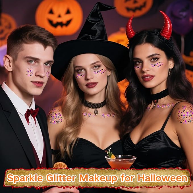 MEICOLY Black Purple and Orange Face Glitter Stick,Halloween Hair Glitter Stick for Women,Sparkle Chunky Body Glitter Makeup for Party Festival