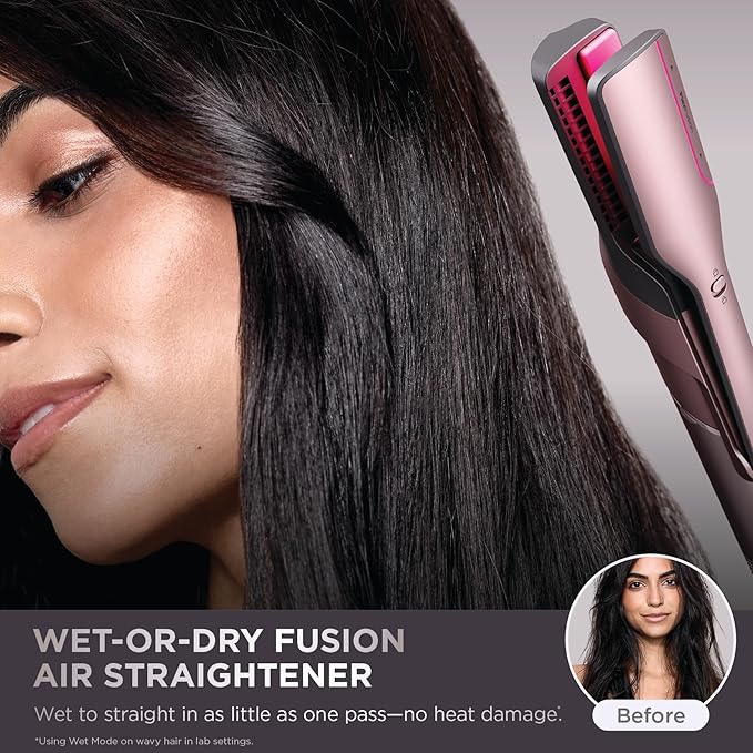Shark FlexFusion Hair Straightener & Powerful Dryer with Diffuser, Fusion Hair Brush, Ceramic Air Styler with Auto-Wrap Curlers, Ceramic Plates, Cosmic Blush HD642S