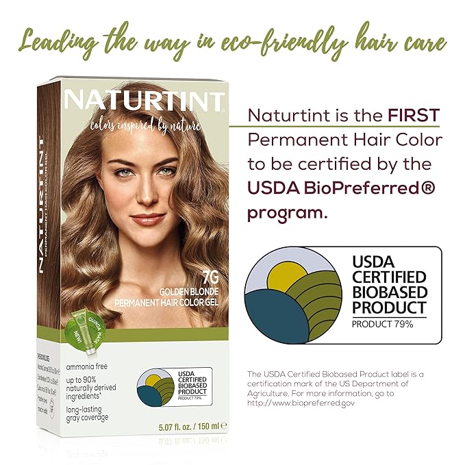 Naturtint 7G Golden Blonde Permanent Hair Color (Pack of 1), Ammonia Free, Vegan, Cruelty Free, up to 100% Gray Coverage, Long Lasting Results (Packaging may vary)