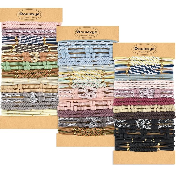 Hair Ties for Women, 72PCS Boho Hair Accessories 5 Styles 24 Colors No Damage for Thick Hair Bracelets