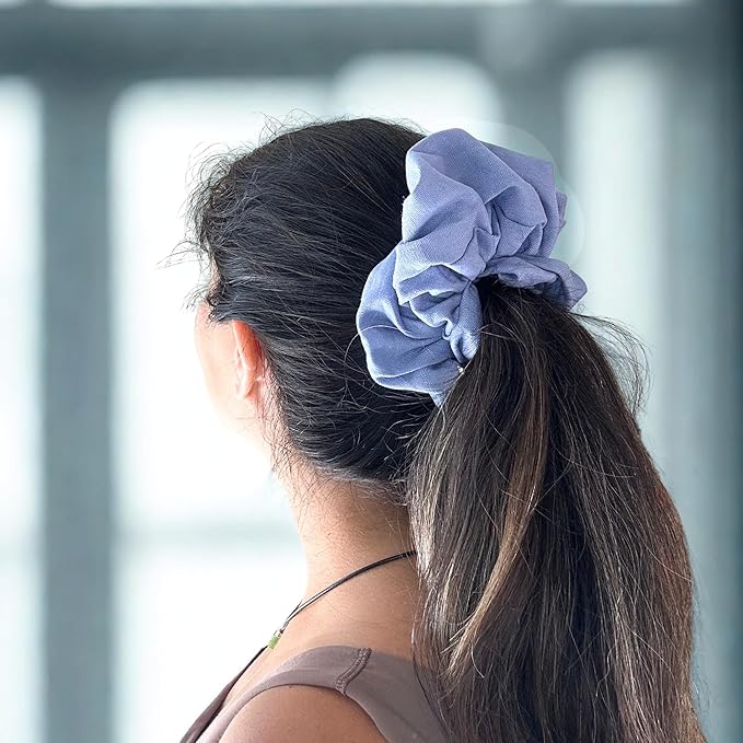 Handmade Oversized Linen Scrunchie – 100% Natural Linen in Dusty Pink, Blue, Sand or Yellow – Gentle Hold for All Hair Types – Unique, Soft, and Lightweight Hair Accessory (Bluebell)