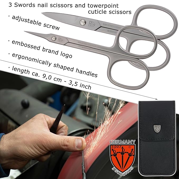 3 Swords Germany - Nail scissors and EXTRA fine Cuticle scissors - MEGASET - stainless steel, extra sharp - Made in Germany