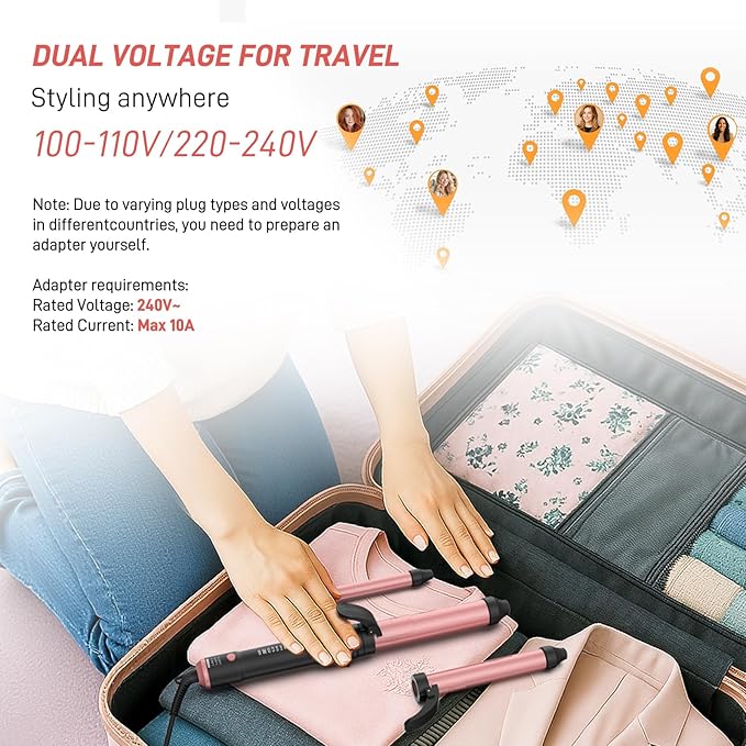 Automatic Curling Iron 1 Inch with 3-in-1 Interchangeable Barrels, Anti-Tangle Beach Waves Hair Curler, Beginner Friendly Dual Voltage Travel Curling Wand for Long Short Hair Pink, Gifts for Women Pro