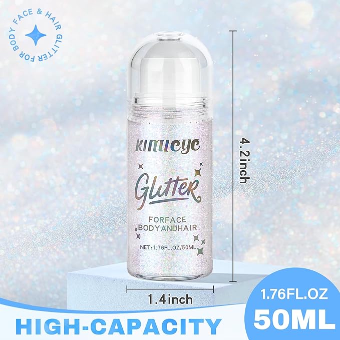 Roll-on Face Body Glitter Gel for Women and Kids, 50ml Large Capacity Holographic Chameleon Color Changing Glitter Gel Shimmer Makeup for Singer Concert Festival Rave Accessories (3. Dazzle)