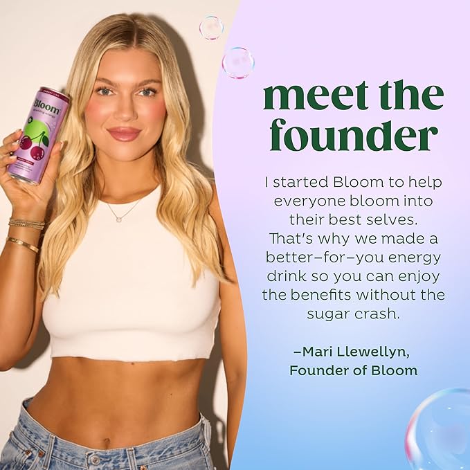 Bloom Nutrition Sparkling Energy Drink - Natural Caffeine, Zero Sugar, 180mg Caffeine - Antioxidant-Rich with Green Coffee Bean, Green Tea Extract, Prebiotics - Glacier Crush - 12oz 12 Pack