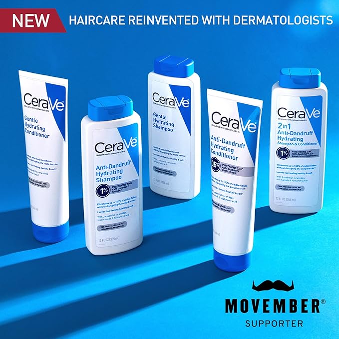 CeraVe Hydrating Anti Dandruff Shampoo, 1% Pyrithione Zinc Dandruff Treatment With Ceramides, Niacinamide & Hyaluronic Acid, Helps Eliminate Flakes & Provides Itchy Scalp Relief, Sulfate Free, 12 Oz