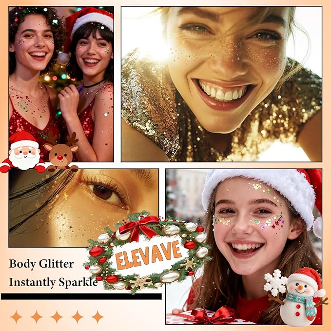 Body Glitter Face Glitter, Hair Glitter for Kids, 12 Shapes Fine Chunky Glitter Gel for Women Girls Makeup Sparkles Party Mermaid Sequins Rave Accessories Singer Concerts Festival (6 Colors)