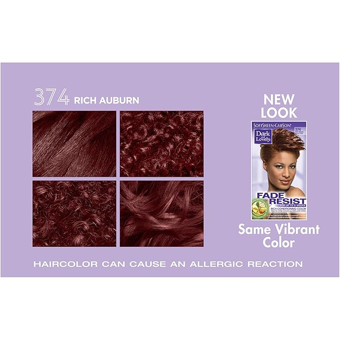 SoftSheen-Carson Dark and Lovely Fade Resist Rich Conditioning Hair Color, Permanent Hair Color, Up To 100 percent Gray Coverage, Brilliant Shine with Argan Oil and Vitamin E, Rich Auburn (Pack of 2)