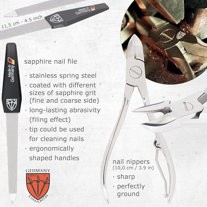 3 Swords Germany - brand quality 7 piece manicure pedicure grooming kit set for professional finger & toe nail care scissors clipper fashion leather case in gift box, Made by 3 Swords Germany (6271)