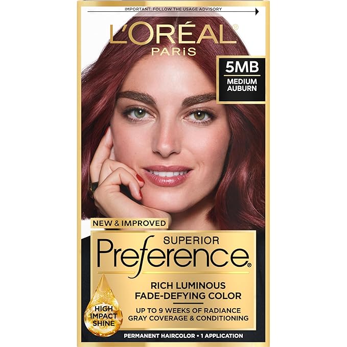 L'Oreal Paris Superior Preference Fade-Defying Color + Shine System, 5MB Medium Auburn(Packaging May Vary), Pack of 1,