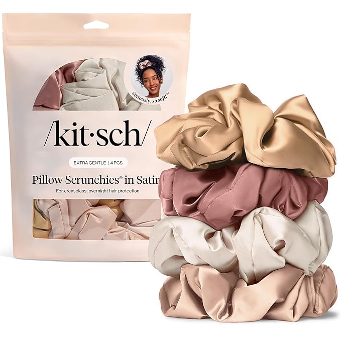 Kitsch Pillow Satin Scrunchies for Women - Hair Ties No Damage, No Crease Hair Accessories | Perfect for Day or Night | Ideal Gifts for Women - Blush, 4pcs