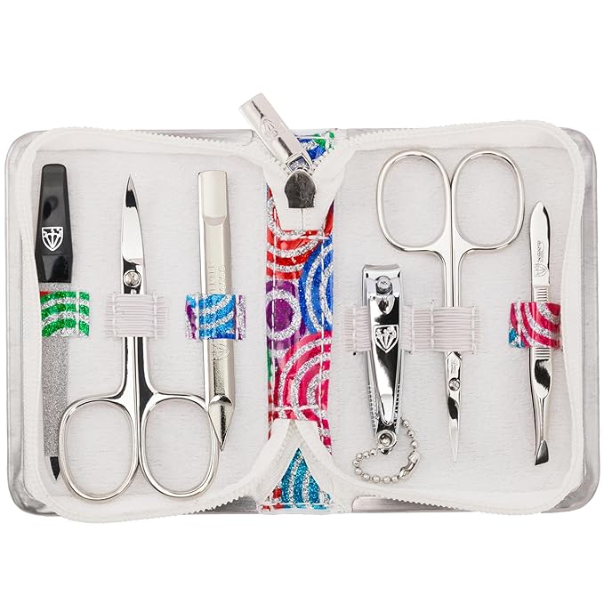 3 Swords Germany - brand quality 6 piece manicure pedicure kit set for professional finger & toe nail care with synthetic leather case - Made in Germany - colored