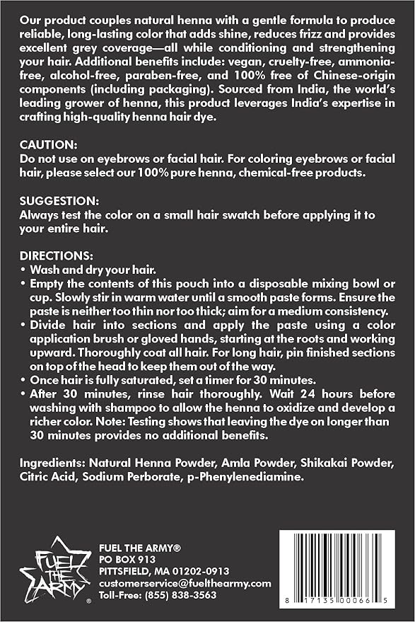 FUEL THE ARMY® 80% Natural Hair Dye 100 Grams (Black)