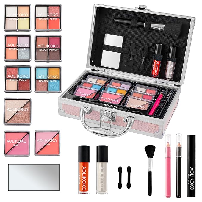 Makeup Kit for Teenager & Women Full Kit, All in One Makeup Set With The Small Cosmetic Train Case, Professional Makeup Kit, Makeup Gift Set for Women Girls (pink)