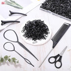 BESARME 1000pcs Mini Rubber Bands, Black Elastic Hair Ties with 6pcs Styling Tools for Baby Girls' Hair Accessories & Christmas Gifts
