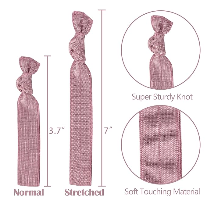 MEEDEE 100 Pack Dusty Rose Color Hair Ties For Women No Crease Soft Elastic Ribbon No Damage Pink Hair Ties Dusty Rose Knotted Ouchless Hair Ribbon Yoga Hair Ribbons Elastic Bracelets