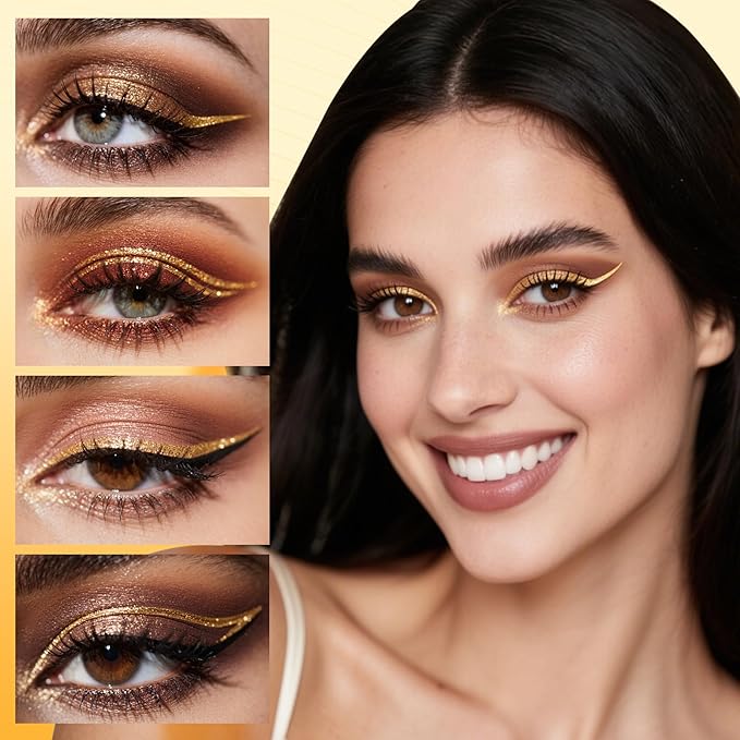 docolor Eyeliner, 2PCS Gold Liquid Eyeliner Waterproof Eye Liner Pen Super Slim Precise All Day Gold Eye Pencils Professional Makeup Liquid Eye Liner Pencil for Women