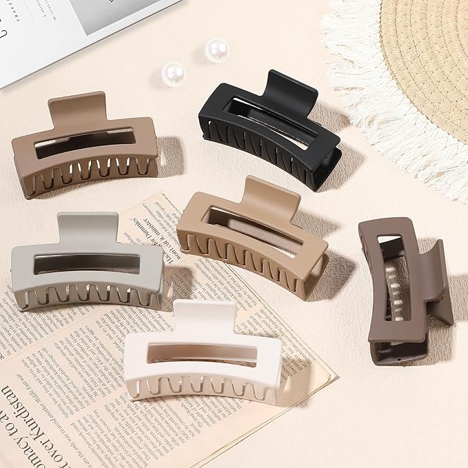 3.5 Inch Medium Hair Claw Clips 6 Pack Hair Clips for Women Square Rectangle Claw for Hair Banana Jaw Clips Hair Accessories for Girls -Regular