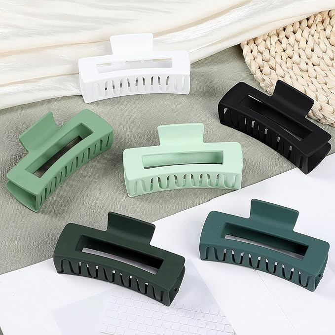 4 Inch Big Hair Claw Clips 6 Pcs Large Claw for Thick Hair Square Hair Clips for Women Rectangle Hair Clips Nonslip Acrylic Banana Jaw Clips Hair Accessories for Girls (Green)