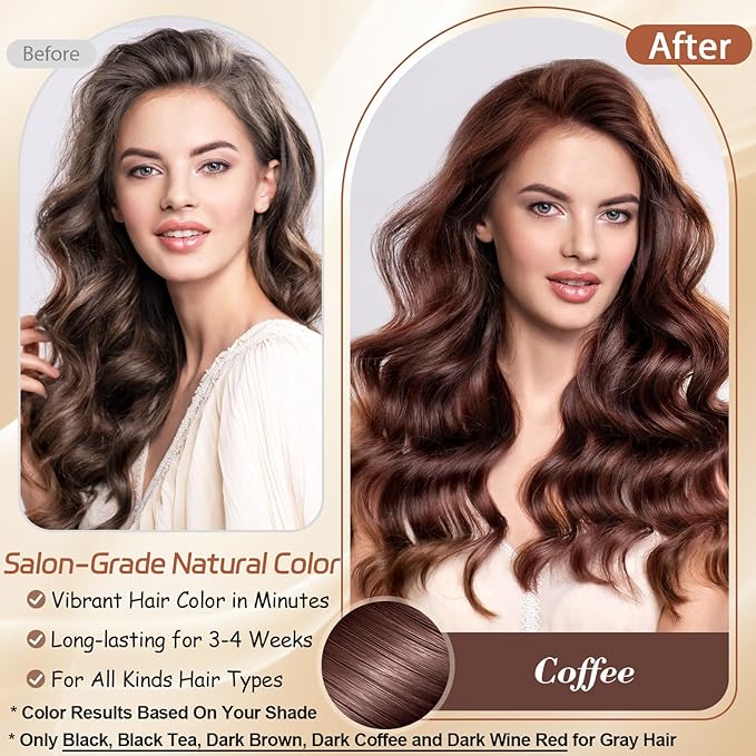 Instant Coffee Hair Dye Shampoo for Vibrant Hair Color, Natural Herbal Hair Color Shampoo Hair Dye, 3 in 1 Coloring & Care Formula Lasts 3-4 Weeks, Easy & Quick to Use for Women Men, 500ML