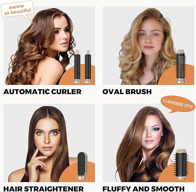 6 in 1 Blow Dryer Brush, Upgrade Hair Dryer Brush Set Negative Ion Air Styler Curling Wrap Air Curler, Hot Air Brush Curling Iron Hair Styling Tools As A Gift for Straight/Curl/Dry/Smooth
