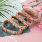 4Pcs 100% Silk Scrunchies Hair Care, Mulberry Silk Skinny Hair Ties Elastic, 22 Momme Mulberry Hair Ties Scrunchies Set Women Curly Thin Hair Champagne