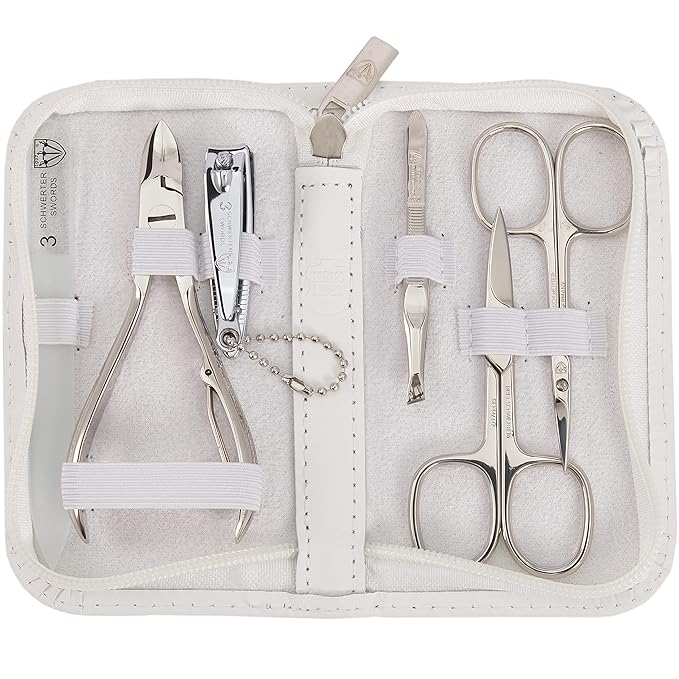 3 Swords Germany - brand quality 6 piece manicure pedicure grooming kit set for professional finger & toe nail care scissors clipper genuine leather case in gift box, Made in Solingen Germany (02266)
