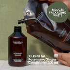 Jean & Len Shampoo Moisturizing Rosemary & Ginger, refill bag, for dry & brittle hair, cleanses & nourishes noticeably, spicy-fresh scent, without silicones and parabens, refill pack 20.29 Fl. Oz.