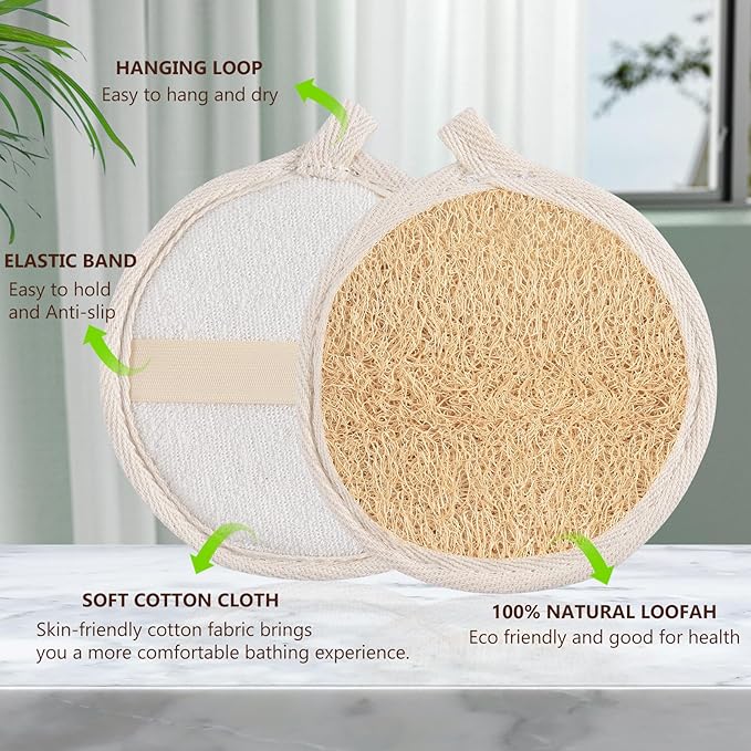 3 Pack Natural Loofah Face Scrubber, Women Facial Pad, Loofa Face Exfoliator Scrubber, Exfoliating Loofah Sponges for Shower Face