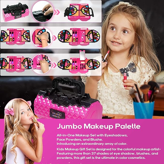 Kids Makeup Kit for Girl - 59 PCS Real and Safe Make up for Kids Girls, Washable Little Girls Makeup, Princess Toy Makeup Kit for Children, Girls Toys Age 4-12, Birthday Christmas Gifts for Girls