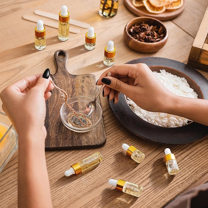 20 Pcs Mini Glass Oil Dropper Bottle Bulk, Clear Essential Small Empty Bottles Sample Containers Perfume Liquid Vials with Cap for Traveling (1ml,2ml,3ml,5ml,Gold)