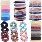 Hair Ties for girls 5 styles Hair Elastics(15 No Damage Hair Ties 50 High Elastic Ties 15 Ponytail Holders 12 Satin Scrunchies 20 Boho hair Bands)Pain-free No Crease multiple colors for all hair types