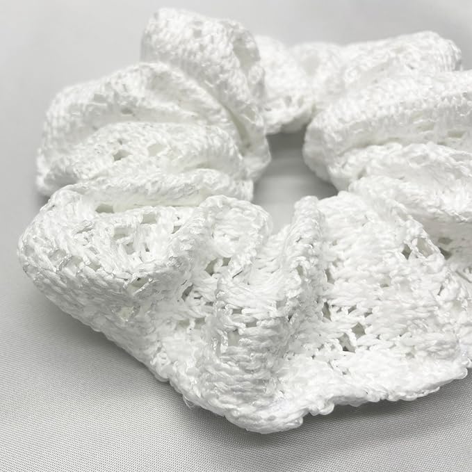 Large White Lace Hair Scrunchies for Women, Girl Hair Bands, Hair Ties, Ponytail Holders, hair accessories, Soft and Stretchy, 5"~5.5" diameter。3 pcs White