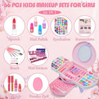 Kids Makeup Sets for Girls - Washable and Safe Makeup for Kids with Dresser Vanity Case, Girls Makeup Sets Ages 3-12, Christmas Birthday Gifts Toys for 4 5 6 7 8 9 Year Old Girl(Pink Purple)