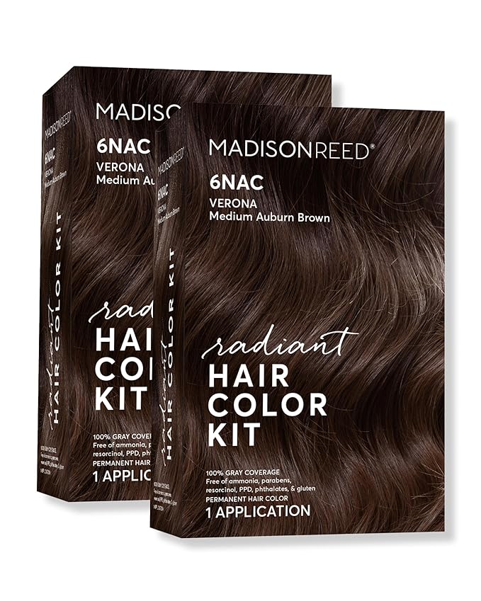 Madison Reed Radiant Hair Color Kit - 6NAC Medium Chocolate Brown with Copper-Auburn Undertones (Verona), Dimensional Gray Hair Blending Permanent Hair Dye, PPD-Free & Ammonia-Free, 2 Pack