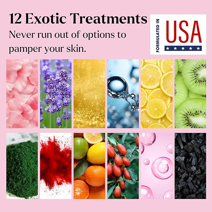 Jelly Mask for Facials - 12 Flavors Hydrating & Brightening Jelly Face Masks | Free Jade Roller & Spatula |Bulgarian Rose Lavender Hyaluronic Acid 24K Gold | Christmas Gifts for Women, Gifts for Women