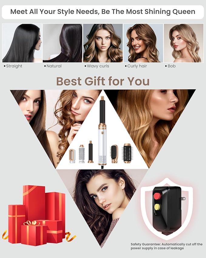 Ukliss Hair Dryer Brush 6 in 1, Hot Air Brush & Styler with ALCI Safety Plug, Ionic Blow Dryer Brush for Frizz Free Salon Blowout, Volumizing & Auto Curls, for Fine to Normal Hair,White